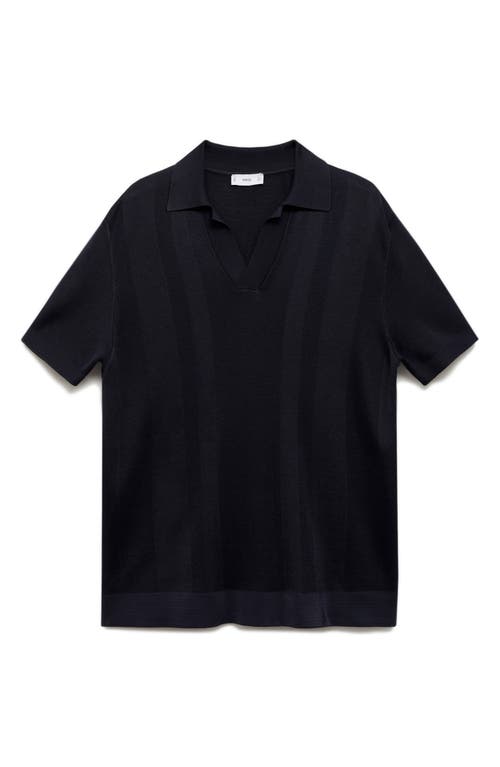 Shop Mango Stripe Rib Knit Polo In Dark Navy