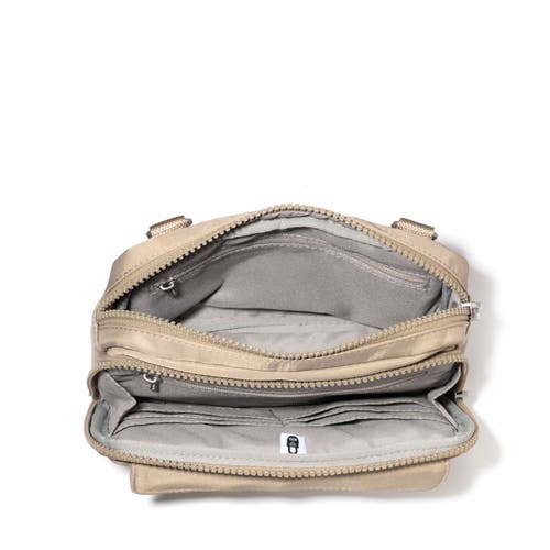 Baggallini Modern Double Zip Crossbody Bag In Taupe Twill
