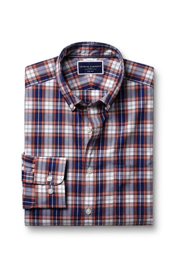 Shop Charles Tyrwhitt Slim Fit Button-down Collar Non-iron Stretch Poplin Check Shirt In Red
