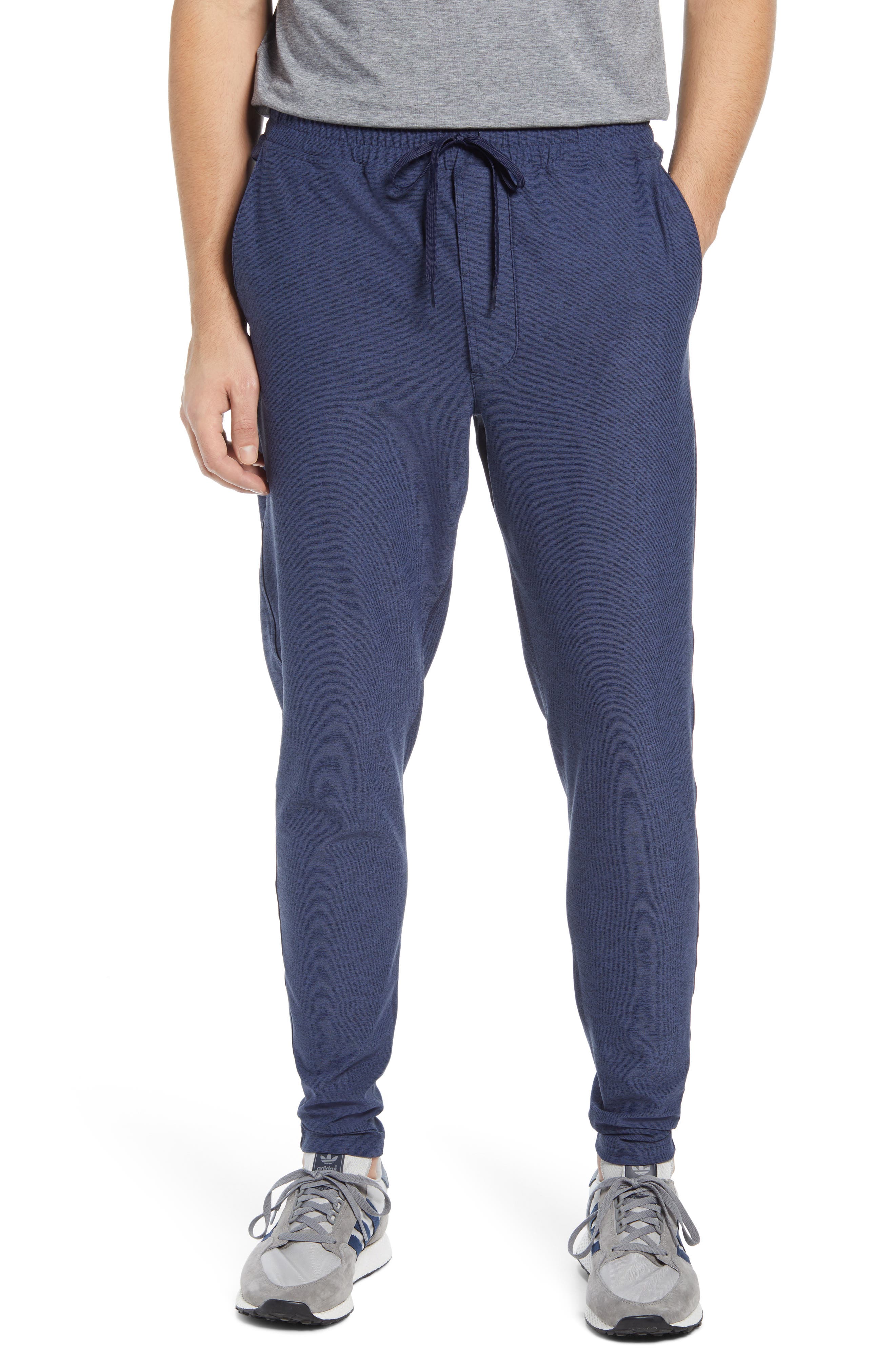 blue track pants white stripe