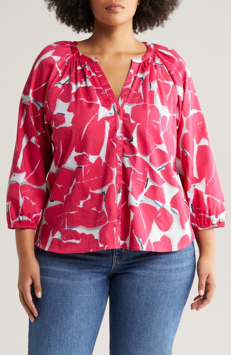 Bold Petals Cotton Button-Up Shirt (Plus)