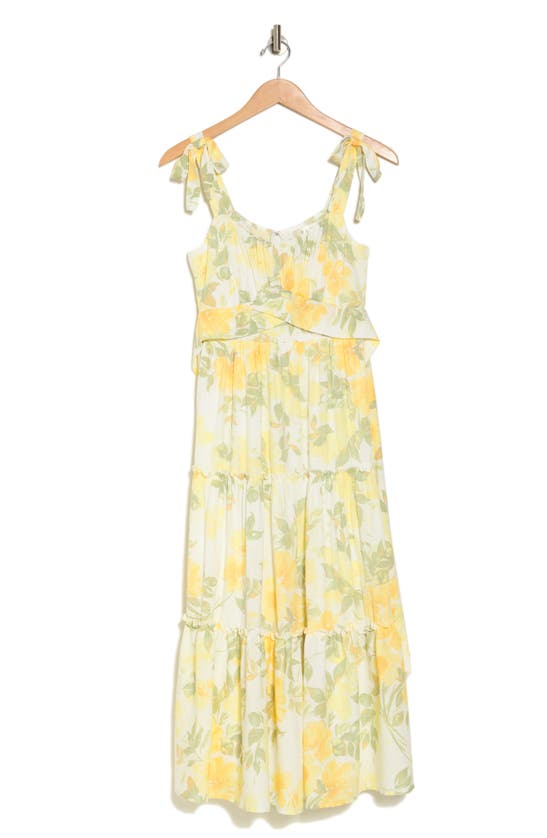 Row A Floral Tiered Sundress In White Yellow Floral