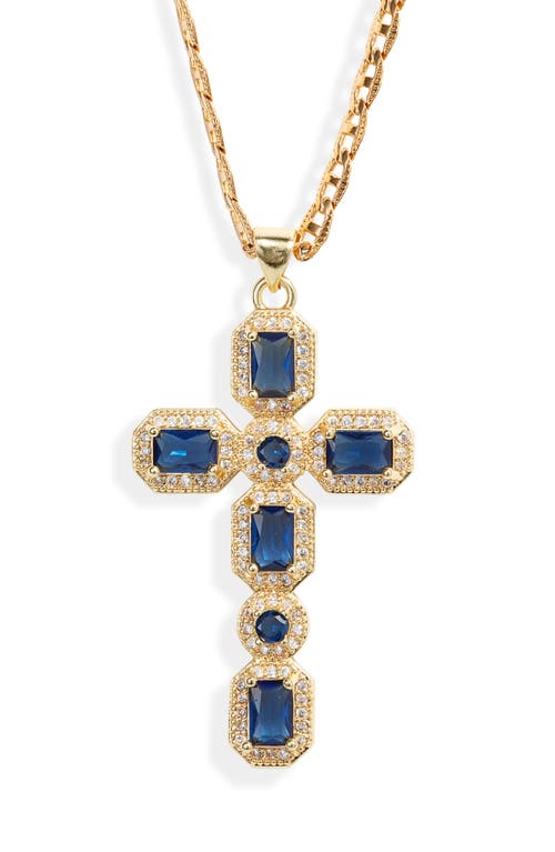 VIDAKUSH Ornate Cubic Zirconia Cross Pendant Necklace in Sapphire at Nordstrom, Size 18