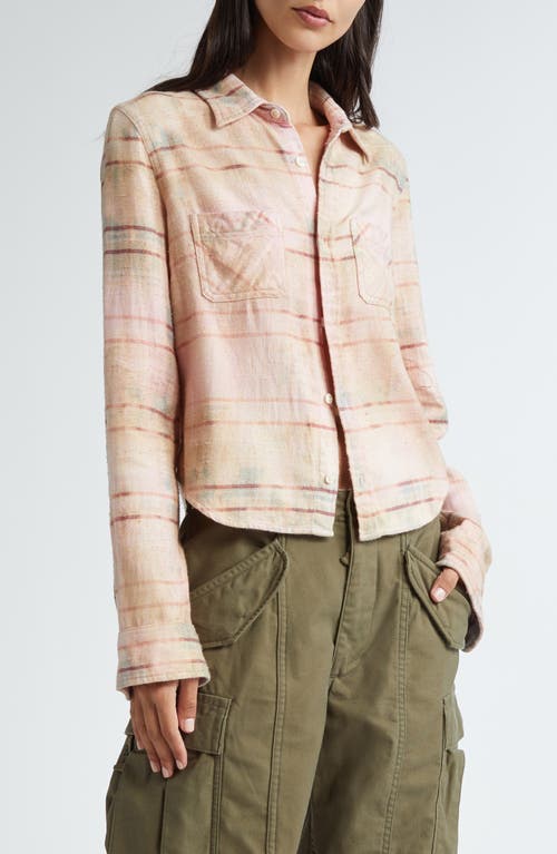 Shop R13 Shrunken Stripe Cotton Button-up Shirt In Pink Overdyed Plaid