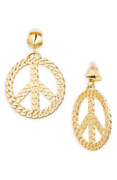 Chain Link Peace Clip-On Drop Earrings