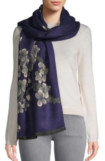Saachi Floral Reversible Scarf In Navy/grey/white