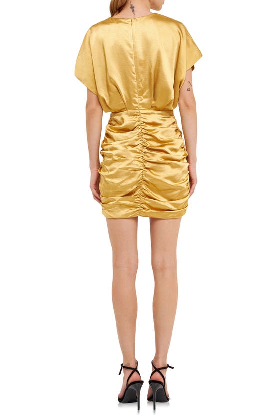 Shop Endless Rose Ruched Satin Minidress In Gold