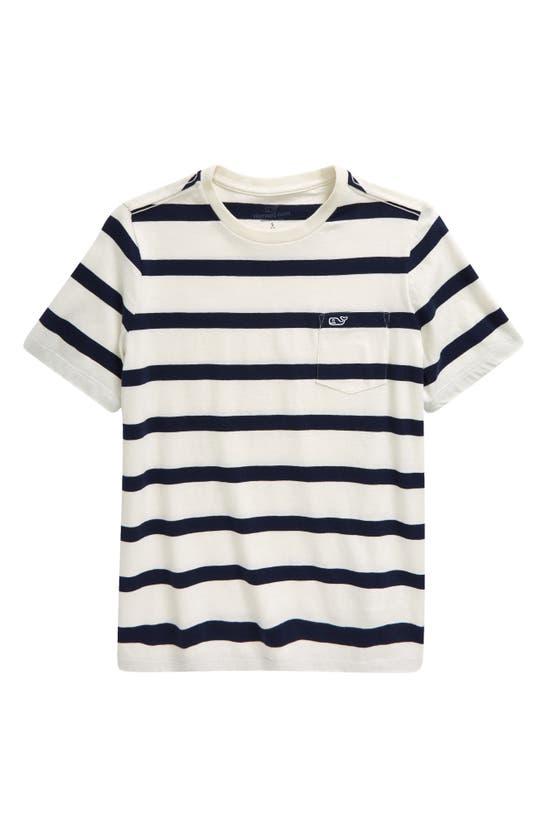 Shop Vineyard Vines Kids' Breton Slub Cotton Pocket T-shirt In Ivory Marsh Navy