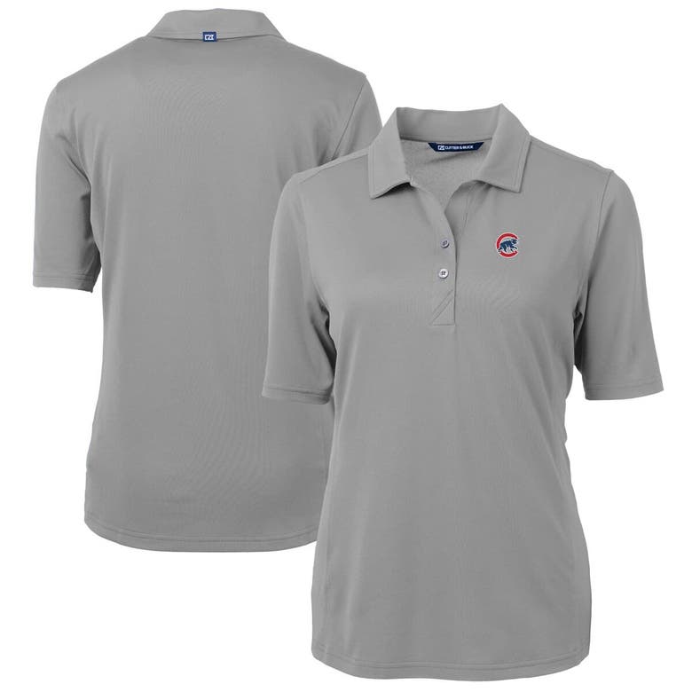 Cutter & Buck Gray Chicago Cubs Drytec Virtue Eco Pique Recycled Polo