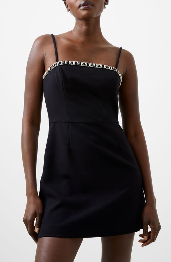 Shop French Connection Embellished Neck Minidress In Blackout