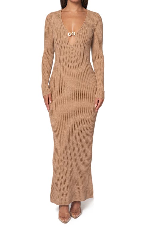 JLUXLABEL Sol Open Stitch Long Sleeve Sweater Dress in Beige 