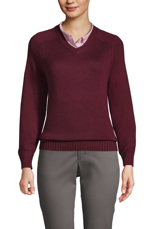 Shop Lands' End School Uniform Young  Cotton Modal V-neck Sweater In Burgundy