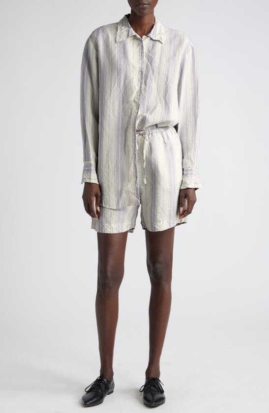 Shop Bite Studios Portico Stripe Rumpled Satin Button-up Shirt In Glicine