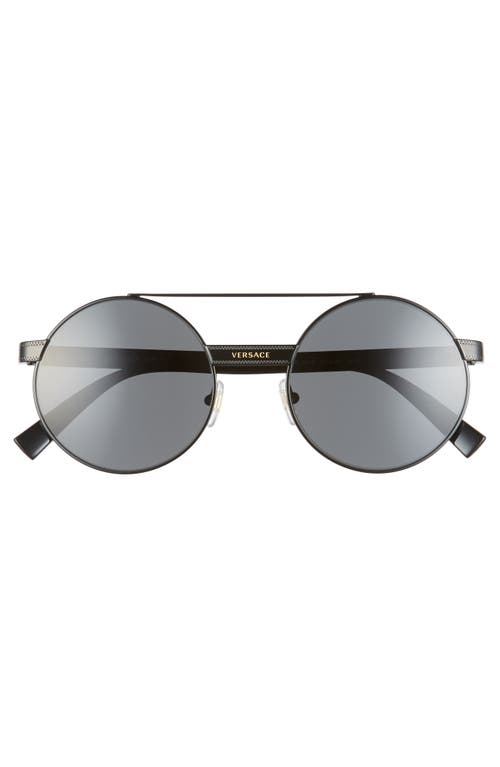 Shop Versace 52mm Mirrored Round Sunglasses In Black/gold/black Solid