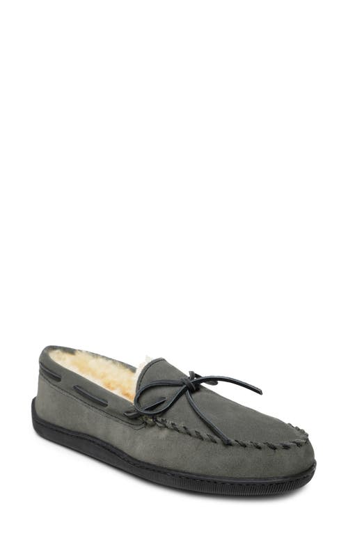 Genuine Shearling Lined Slipper in Grey Suede