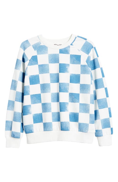 MILES THE LABEL Kids' Checkerboard Print Stretch Organic Cotton Sweatshirt in 602 Dark Blue