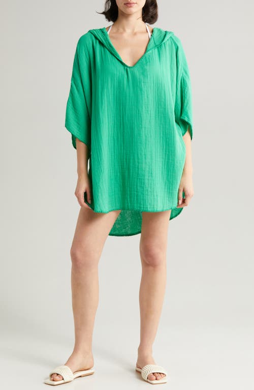 Hooded Cotton Cover-Up Tunic in Green Bright