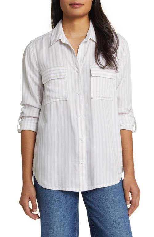 beachlunchlounge Farrah Stripe Button-Up Shirt Toasted Almond at Nordstrom,