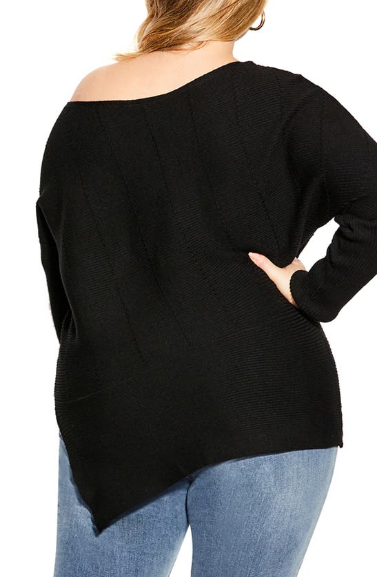 City Chic Lean In One-shoulder Rib Sweater In Black