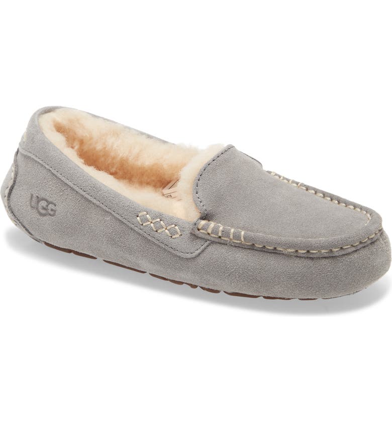 UGG<SUP>®</SUP> Ansley Water Resistant Slipper, Main, color, LIGHT GREY SUEDE