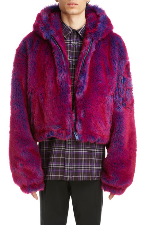 Frances Purple Rabbit Fur Bomber Jacket with Hood