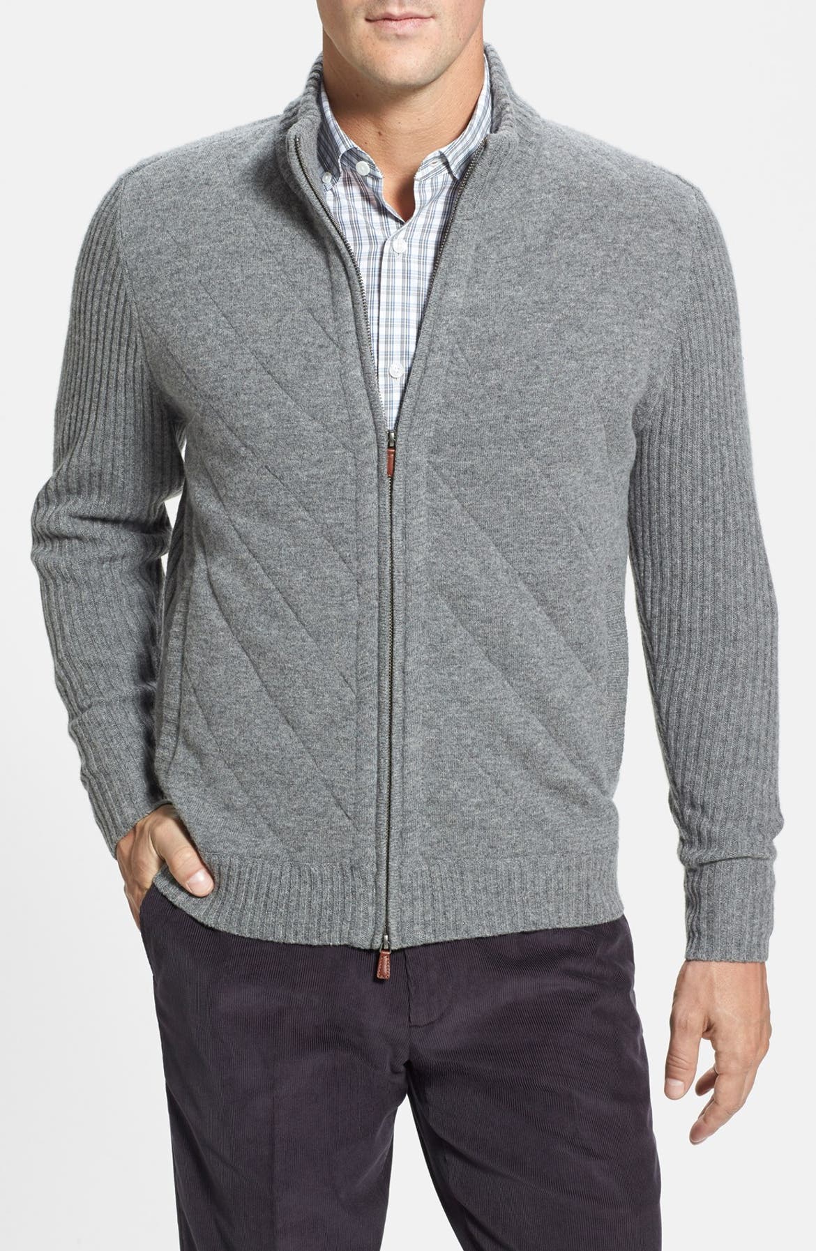 Maker & Company Traditional Fit Full Zip Quilted Merino Wool Sweater ...