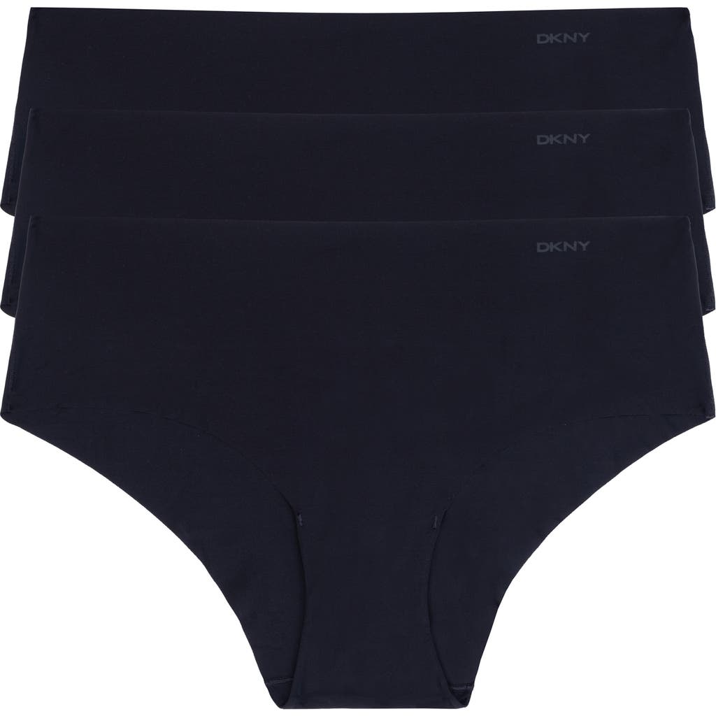 Dkny Litewear Cut Anywhere Assorted 3-pack Hipster Briefs In Black/black/black