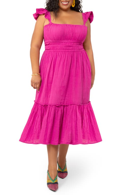 Leota Finley Tiered Sundress in Solid Fuchsia Red