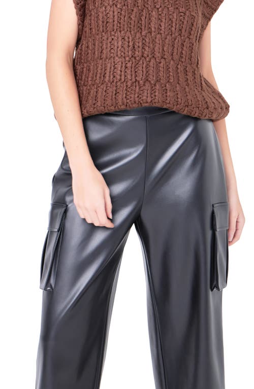 Shop English Factory Faux Leather Crop Cargo Pants In Black