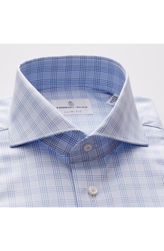 Shop Emanuel Berg Prince Of Wales Modern Fit Check Twill Button-up Shirt In Light Pastel Blue