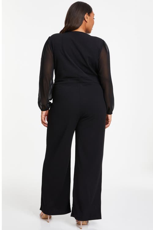 Shop Quiz Buckle Detail Chiffon Sleeve Palazzo Jumpsuit In Black