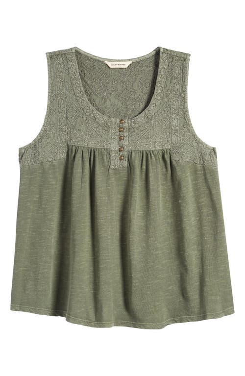 Embroidered Yoke Tank Top in Dusty Olive