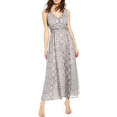 Leith Ruched Waist Chiffon Maxi Dress, Grey