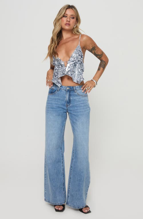 Shop Princess Polly Rosaton Sequin Open Back Crop Camisole In Silver