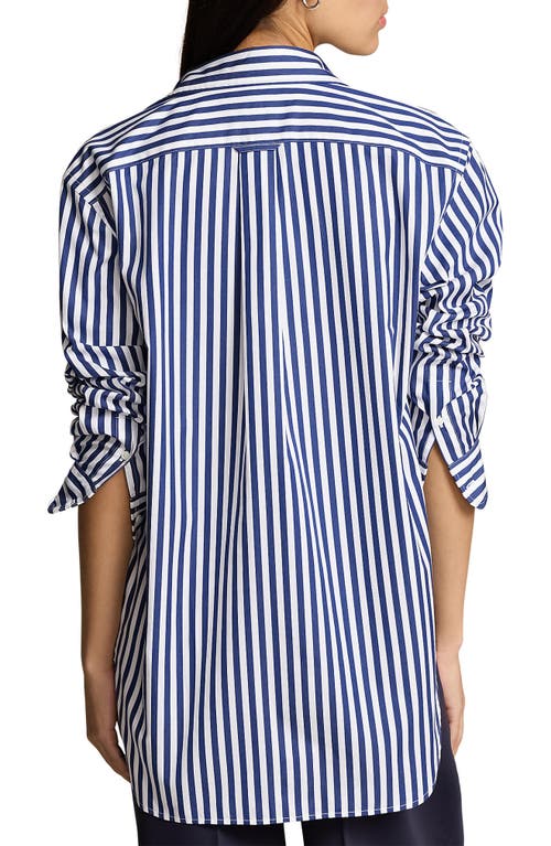 Shop Polo Ralph Lauren Oversize Stripe Button-down Tunic In Fall Royal/white