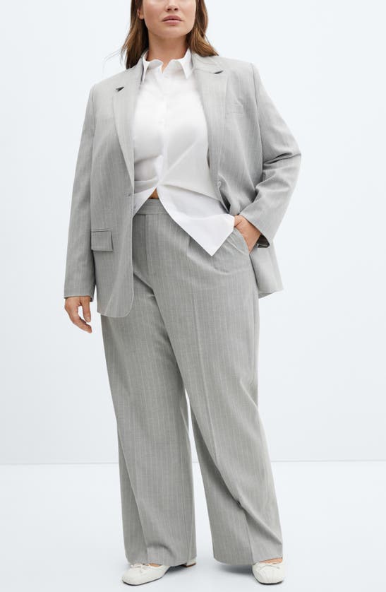 Mango Pinstripe Jacket In Medium Heather Grey