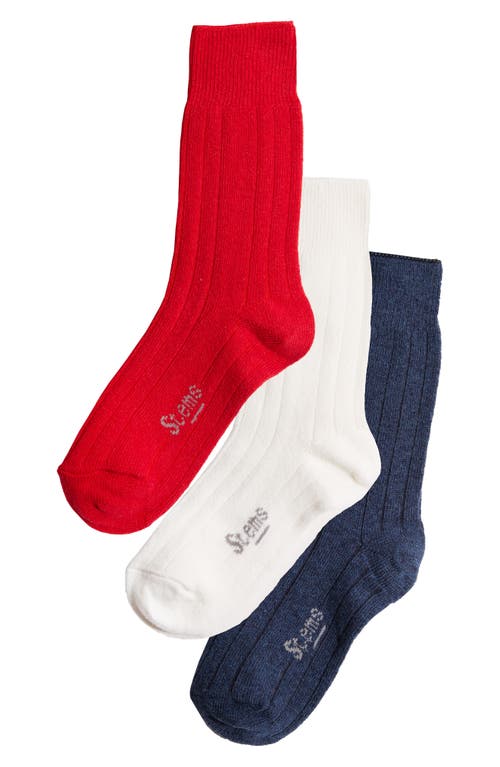 Shop Stems Assorted 3-pack Luxe Merino Wool & Cashmere Blend Crew Socks In Navy/ivory/red