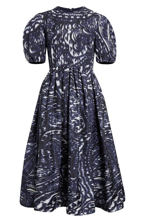 Shop Erdem Ikat Puff Sleeve A-line Midi Dress In Blue