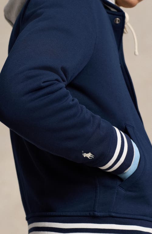 Shop Polo Ralph Lauren Felted Snap-up Baseball Jacket In Cruise Navy