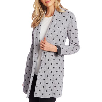 Cece Polka Dot Open Front Long Cardigan, Grey