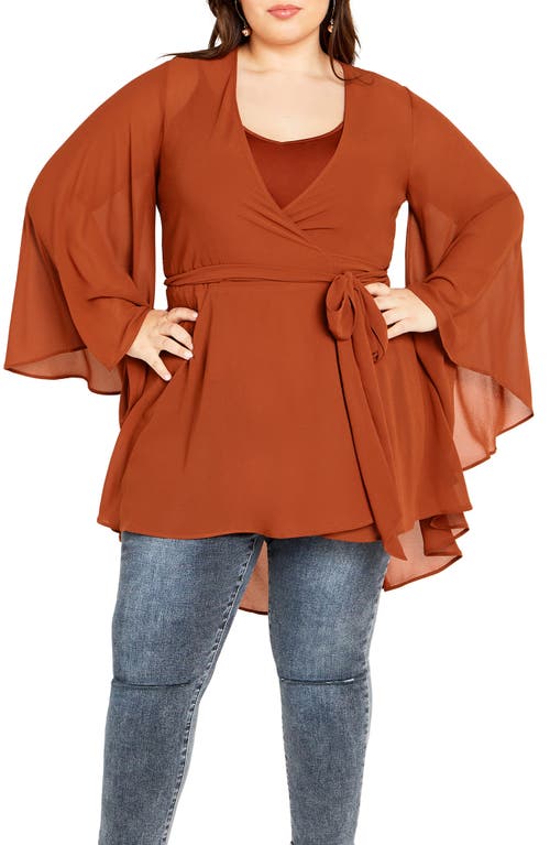 City Chic Fleetwood Chiffon Wrap Tunic in Ginger 