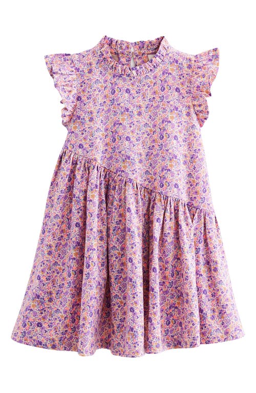 NEXT Kids' Floral Ruffle Cotton Dress in Purple 