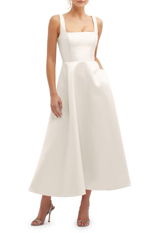 Square Neck Sateen Midi Gown in Ivory