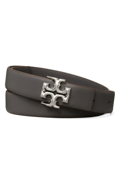 Tory Burch Eleanor Leather Belt In Thundercloud/silver