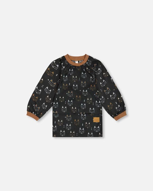 DEUX PAR DEUX DEUX PAR DEUX LITTLE BOY'S SCHOOL APRON BLACK PRINTED FOX 