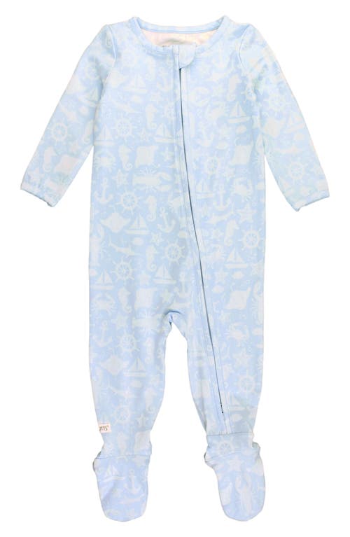 RuggedButts Coastal Treasure Fitted One-Piece Footie Pajamas in Blue at Nordstrom, Size 12-18M