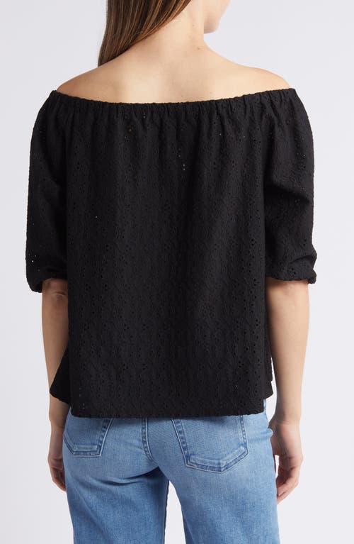 Shop Loveappella Off The Shoulder Eyelet Top In Black