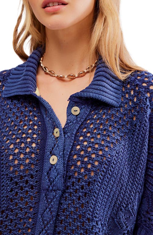 Shop Free People To The Point Open Stitch Polo Sweater In Midnight Rain
