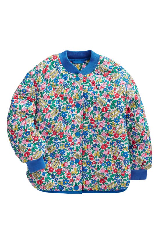 MINI BODEN KIDS' FLORAL PRINT QUILTED FLEECE LINED BOMBER JACKET