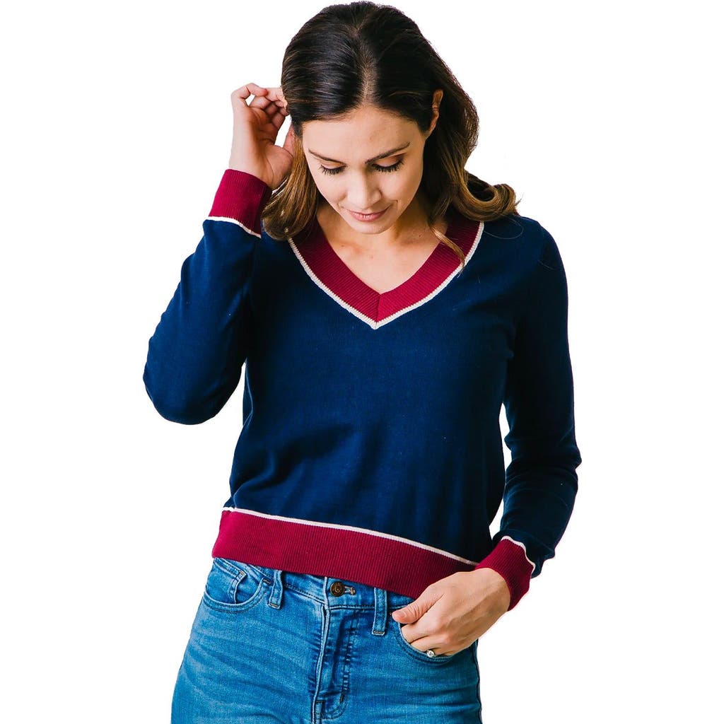 Shop Hope & Henry V-neck Sweater In Navy With Berry